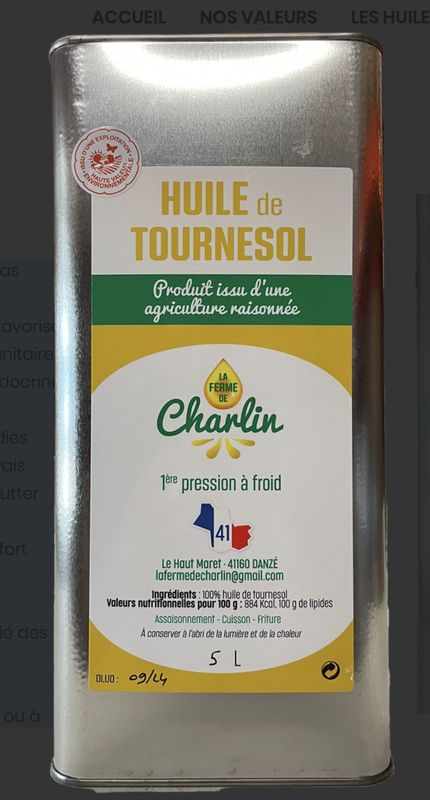 HUILE DE LA FERME - 5L : TOURNESOL OU COLZA