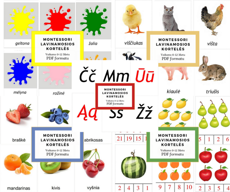 200 Montessori kortelių rinkinys