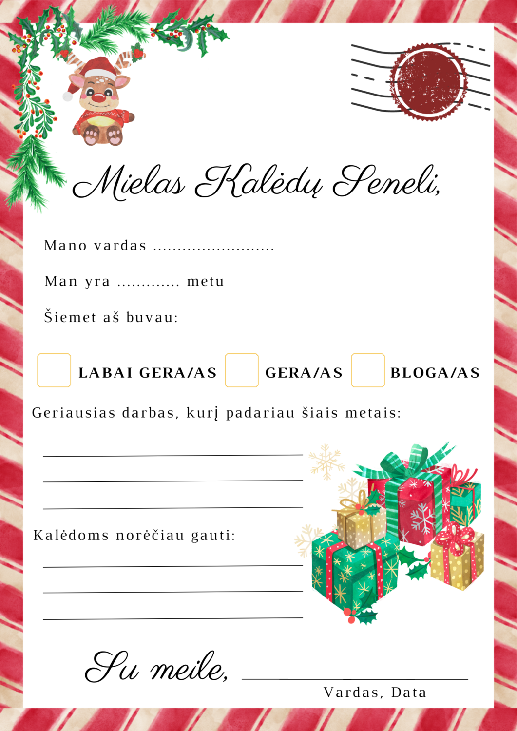 Laiškas Kalėdų Seneliui (šablonas)
