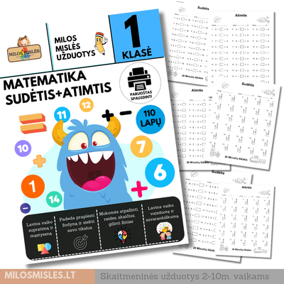 Lavinamoji užduočių knyga &#39;Matematika Sudėtis+Atimtis&#39; PDF
