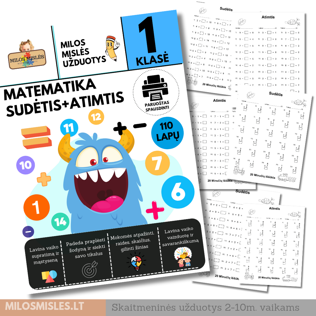 Lavinamoji užduočių knyga &#39;Matematika Sudėtis+Atimtis&#39; PDF