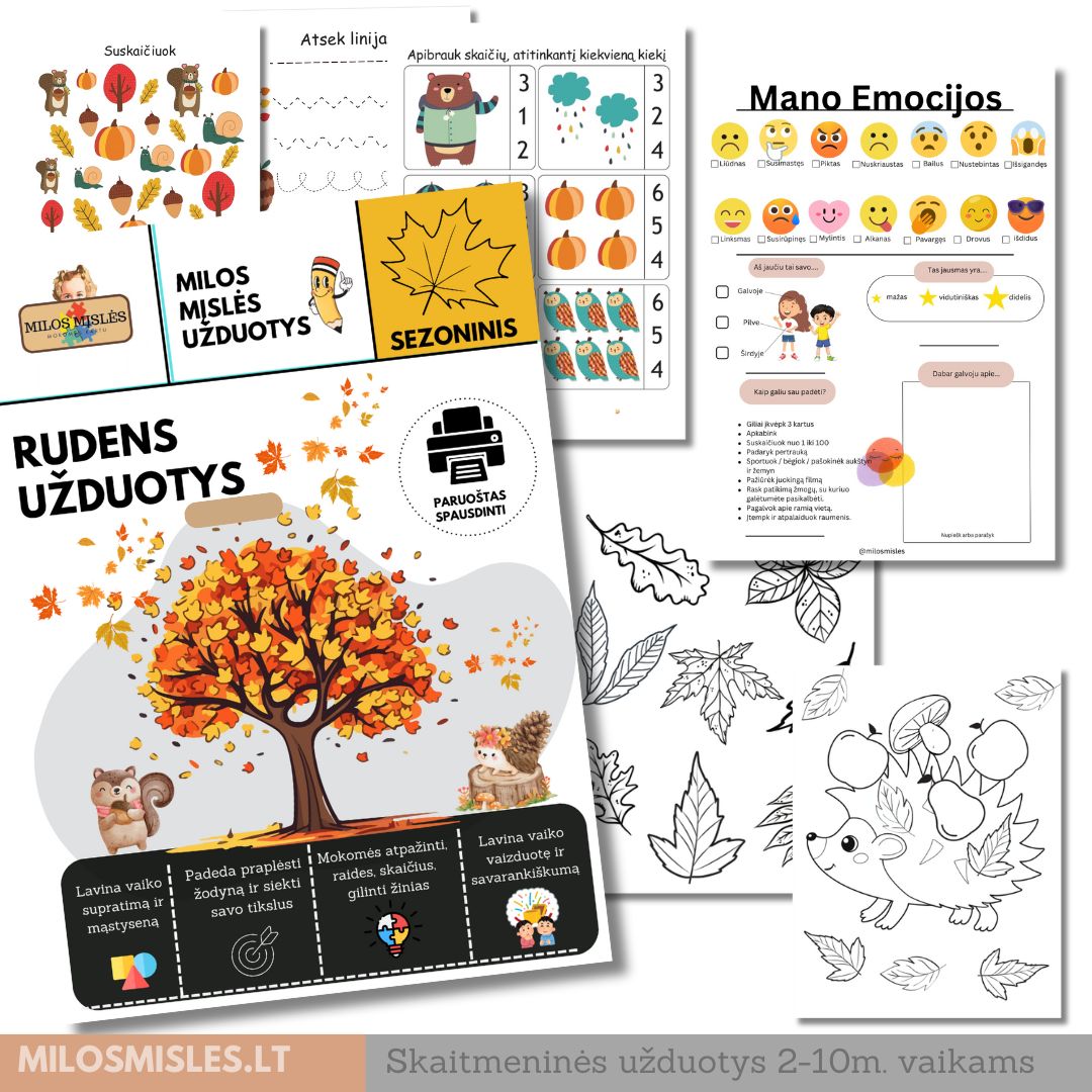 Lavinamoji užduočių knyga &#39;Rudens užduotys 2025&#39; PDF + Mano Emocijos 