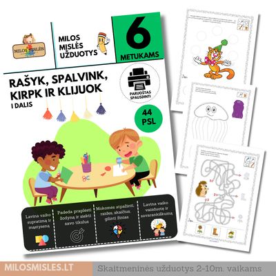 Lavinamoji užduočių knyga 'Rašyk, Spalvink, Kirpk ir Klijuok' PDF