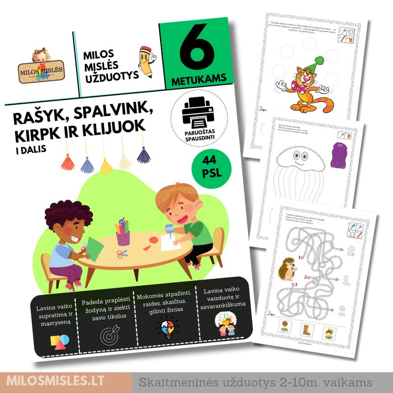 Lavinamoji užduočių knyga 'Rašyk, Spalvink, Kirpk ir Klijuok' PDF