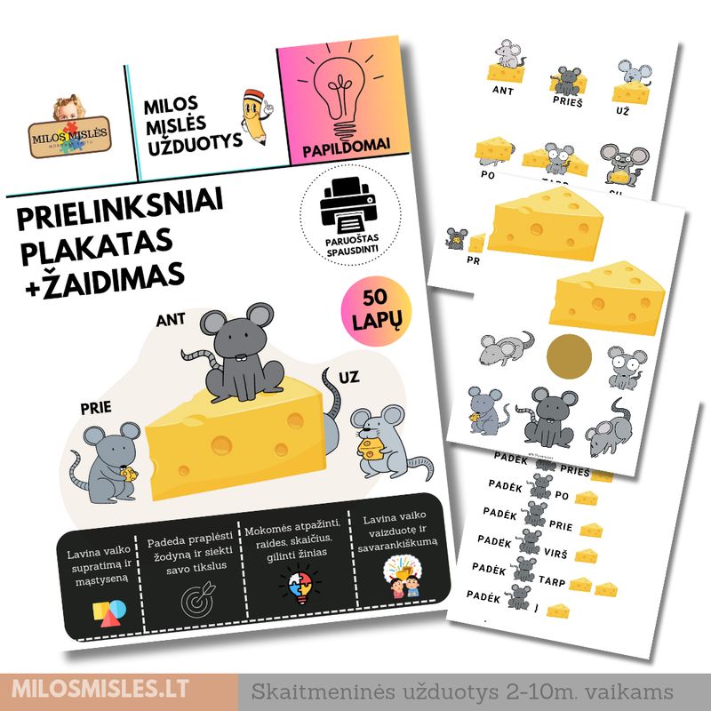 Lavinamoji priemonė 'Prielinksniai Plakatas+Žaidimas' PDF