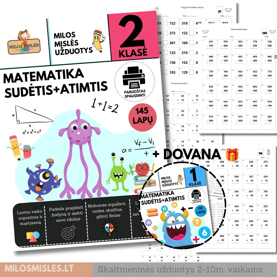 Lavinamoji užduočių knyga 'Matematika Sudėtis+Atimtis 2 Klase' PDF