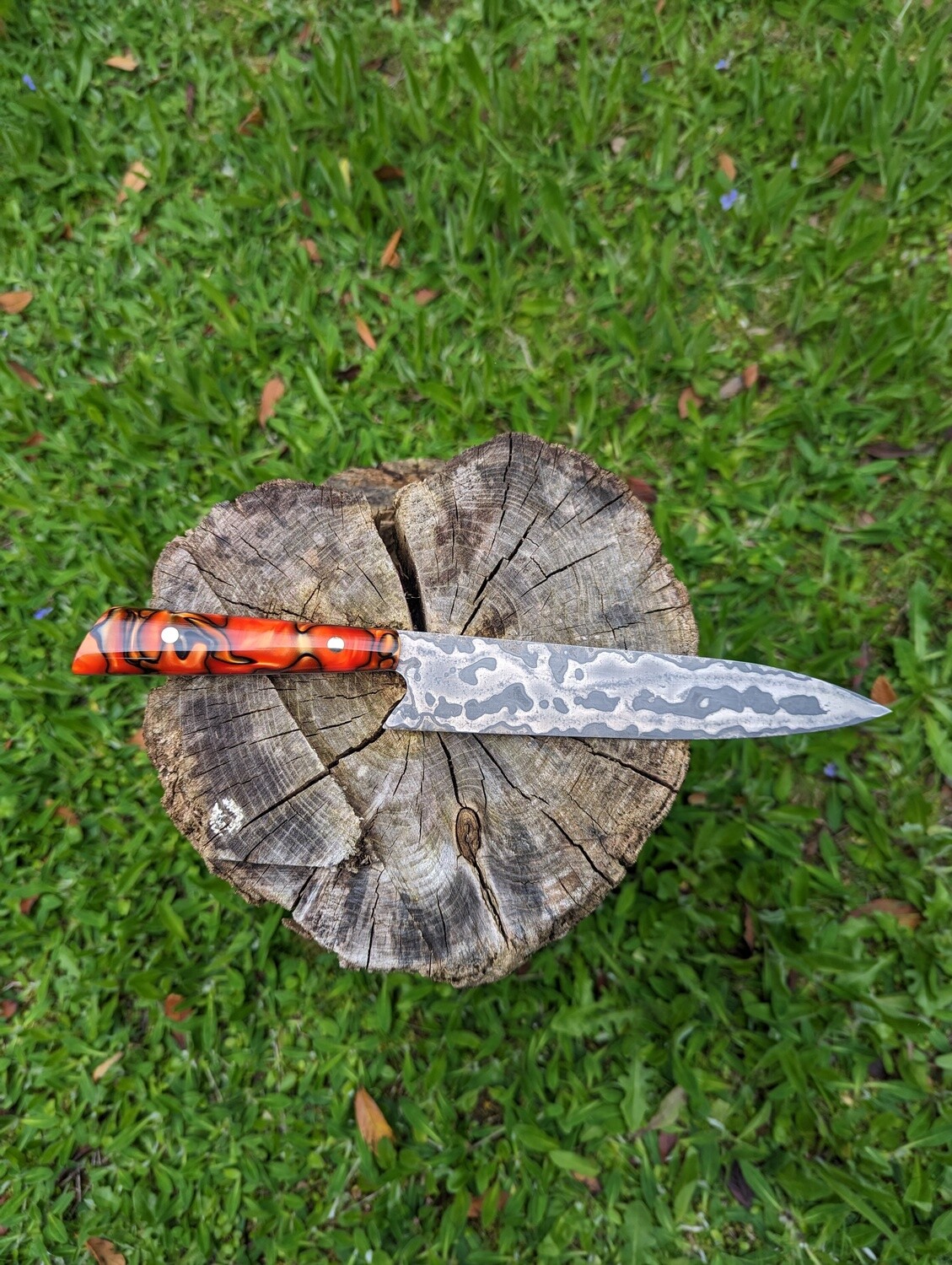 Handmade 8" chef's Knife 80CRV2 Sheffield Steel. Kirinite Bengal Tiger