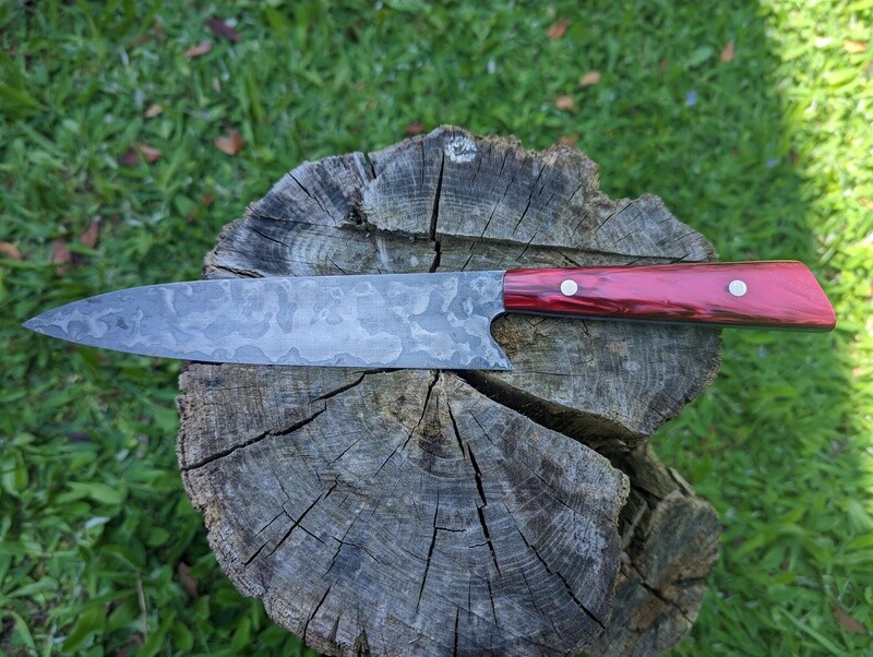 Handmade 8" chef's Knife 80CRV2 Sheffield Steel. Kirinite Rioja Pearl handle