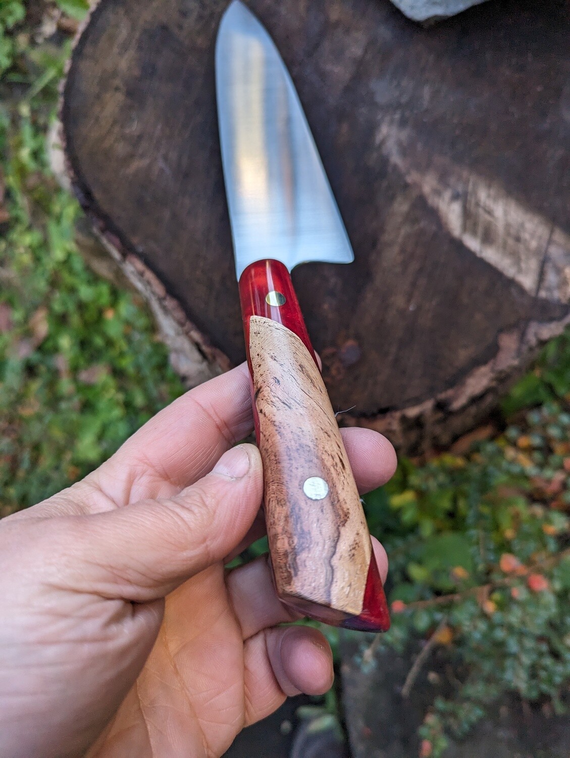 Handmade 8&quot; chef&#39;s knife, Old Vine wood with classic red and gold Resin, SF100 Stainless steel
