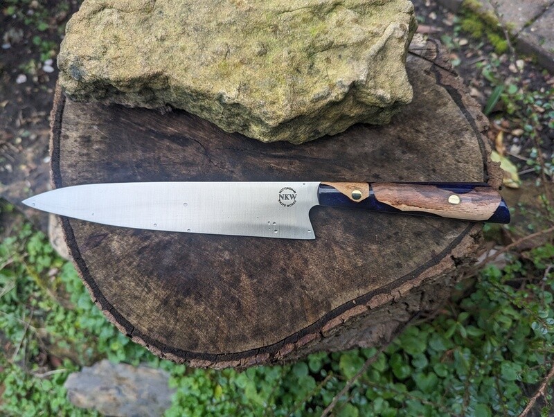 Handmade 8" chef's knife, Old Vine wood with classic Violet and silver Resin, SF100 Stainless steel