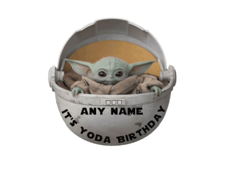 Personalised Baby Yoda Pre-Cut 6.5″ x 6.5″ Printed Edible Icing Sheet Cake Topper