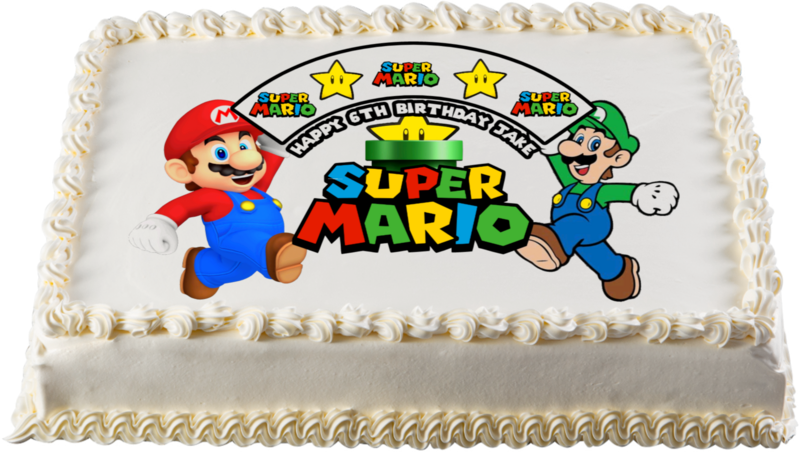 Super Mario Themed Personalised Edible Cake Topper, Pre-Cut Icing Sheet Printed Topper Approx 15″Width x 9″ Height