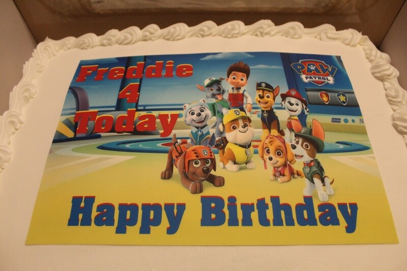 A4 Personalised Paw Patrol themed icing/fondant topper