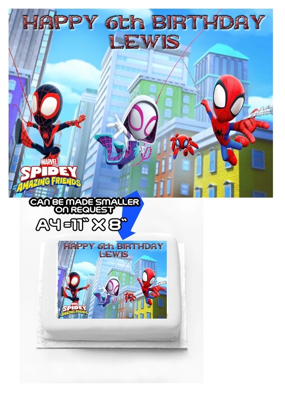 A4 Personalised Spidey and friends themed icing/fondant topper