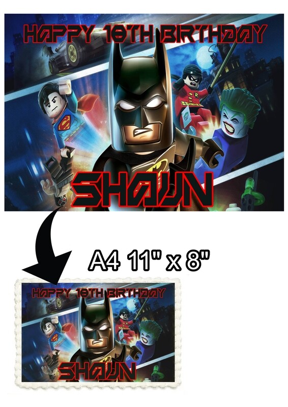 A4 Personalised Lego Batman themed icing/fondant topper