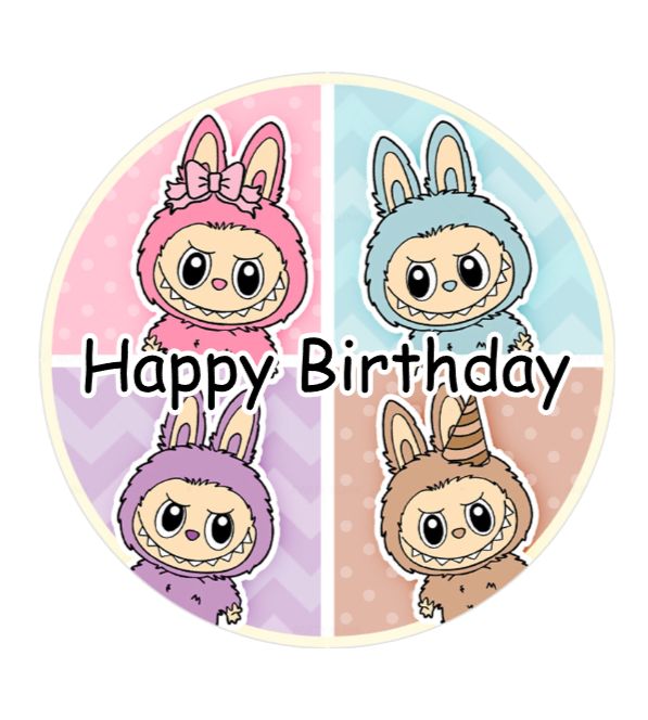 Labubu Happy Birthday edible cake topper