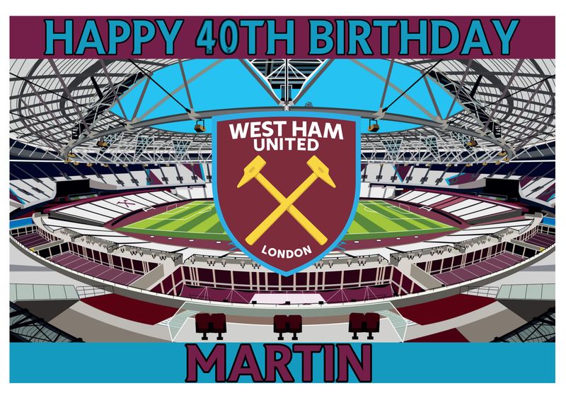 Personalised West Ham Stadium Themed icing/fondant topper | Costco cake size available