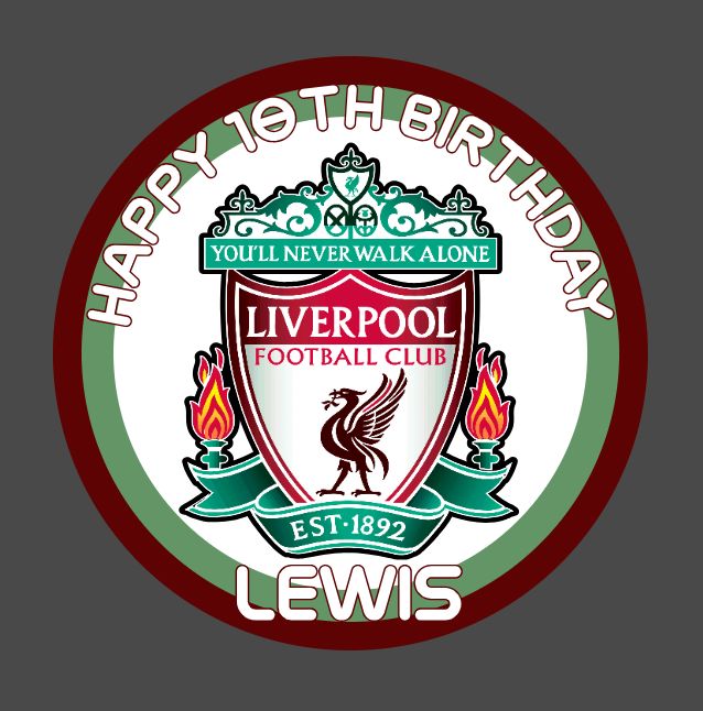 Football themed personalised Liverpool Edible pre-cut cake icing topper, Large edible topper