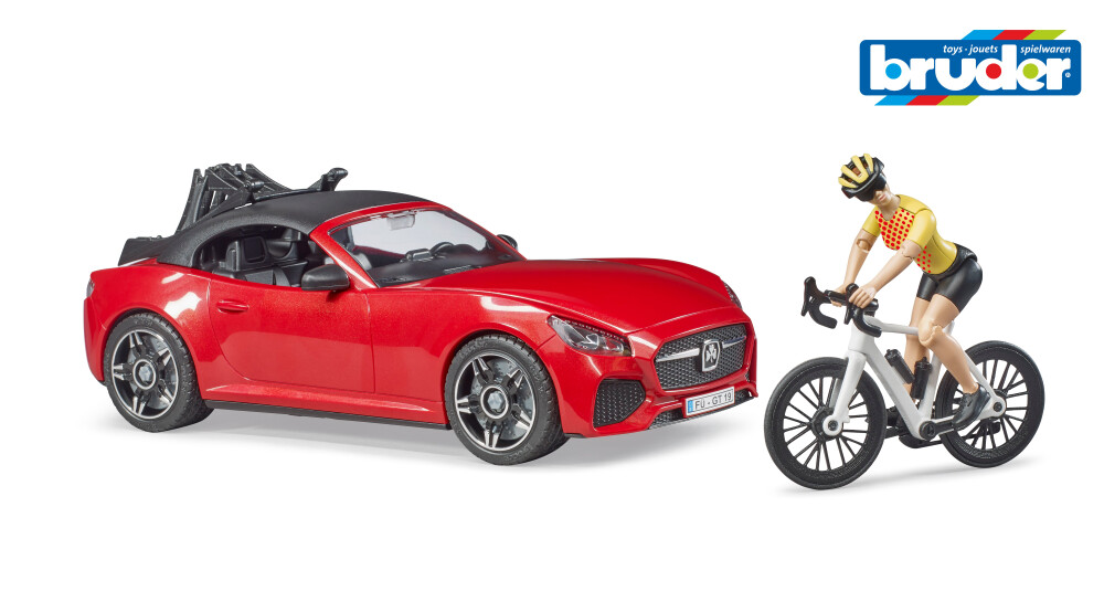 03485 Bruder Roadster mit 1 Rennrad und Radfahrer