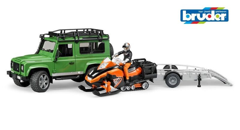 02594 Land Rover Defender Station Wagon mit Anhänger, Snowmobil und Figur 02594 Land Rover Defender Station Wagon mit Anhänger, Snowmobil und Figur
