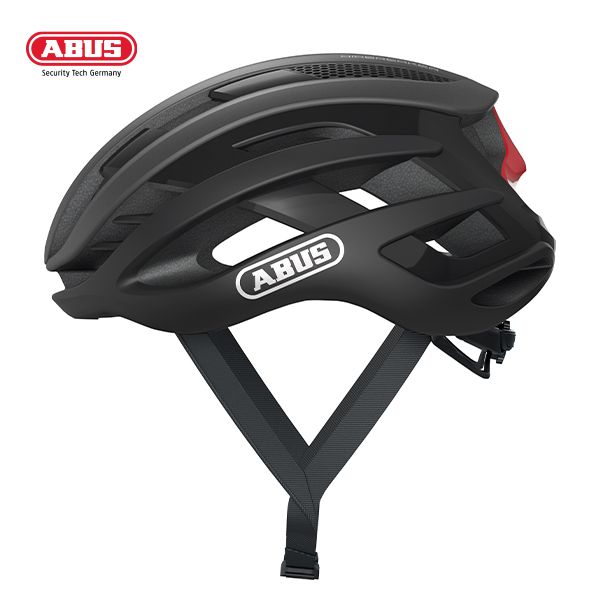 “ABUS AirBreaker road cycling helmet in Dark Grey with aerodynamic honeycomb vents and Zoom Ace dial”