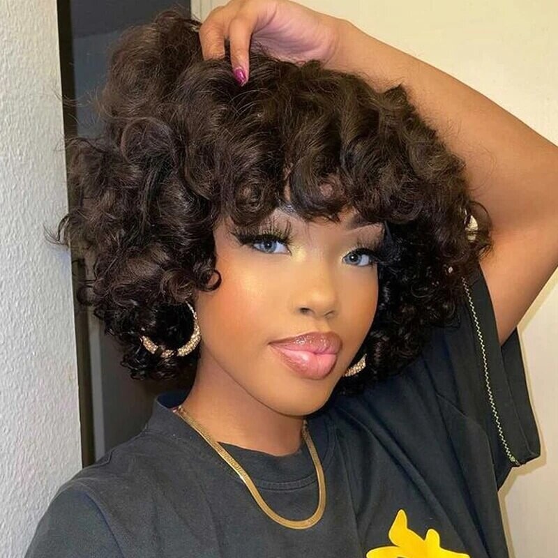 Short Curly Wigs Rose Curly Wig With Bangs Fumi Human Hair Full