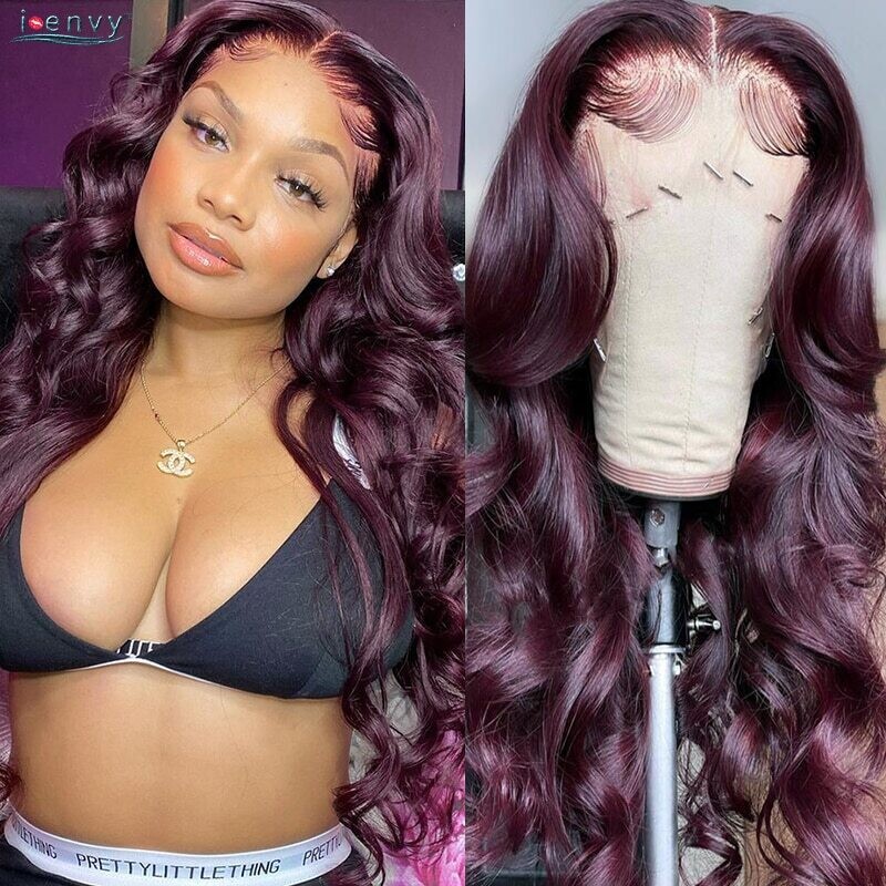 99J Burgundy Lace Front Wig Body Wave Colored Transparent