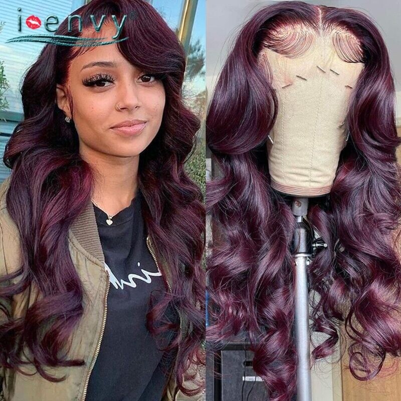 13X4 Colored Burgundy Lace Front Wig Peruvian Body Wave Human