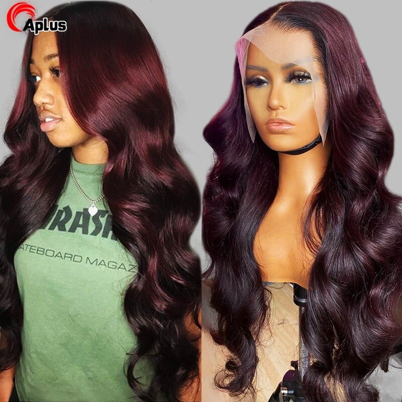 Transparent Body Wave Lace Front Wigs For Women Human Hair 1b 99j