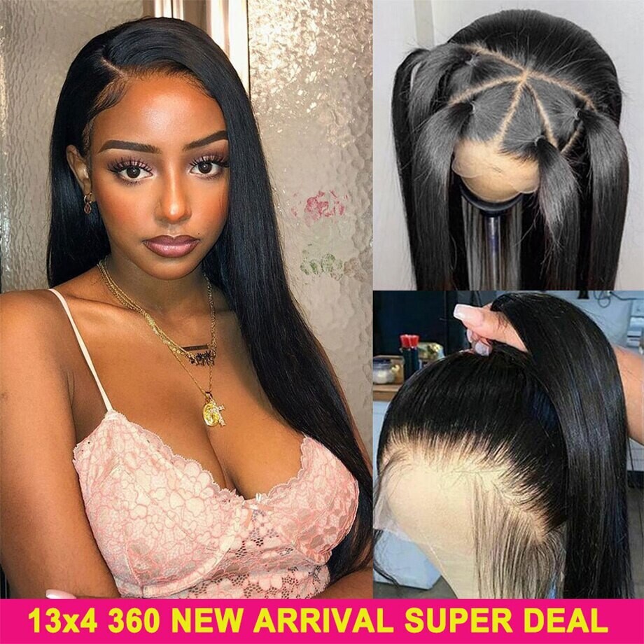 Transparent 360 Lace Fontal Wig 13x4 Brazilian Bone Straight Lace