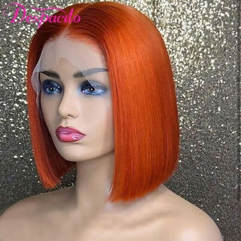 T Lace Front Human Hair Wigs Orange Colored Plucked Peruvian