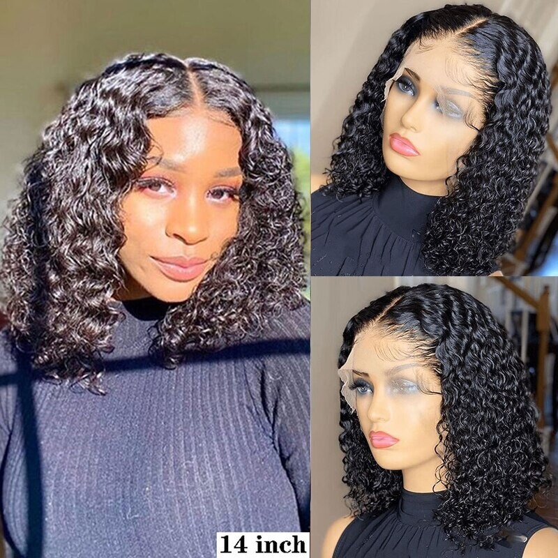 Curly Short Bob Lace Front Human Hair Wig Pre Plucked