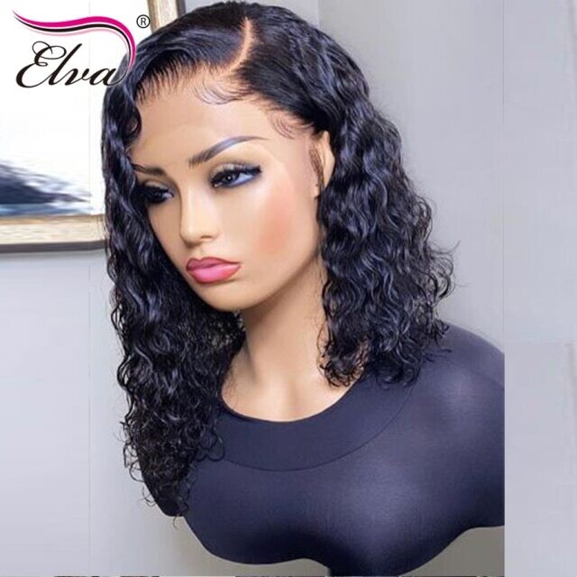 13x4 Ginger Curly Human Hair Wig Pixie Cut Short Deep Wave, Color: 1B/27HL, Density: 120%, Stretched Length: 10inches