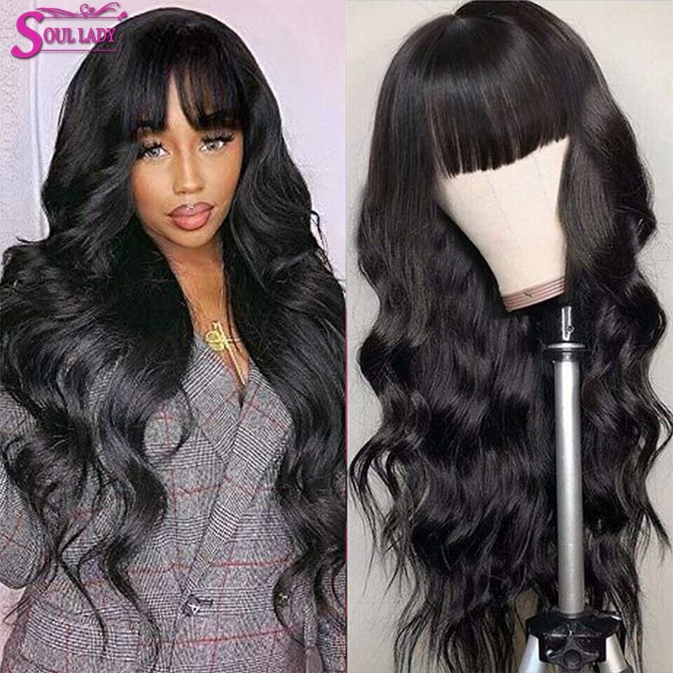 Body Wave Human Hair Wigs With Bangs Brazilian Bodywave