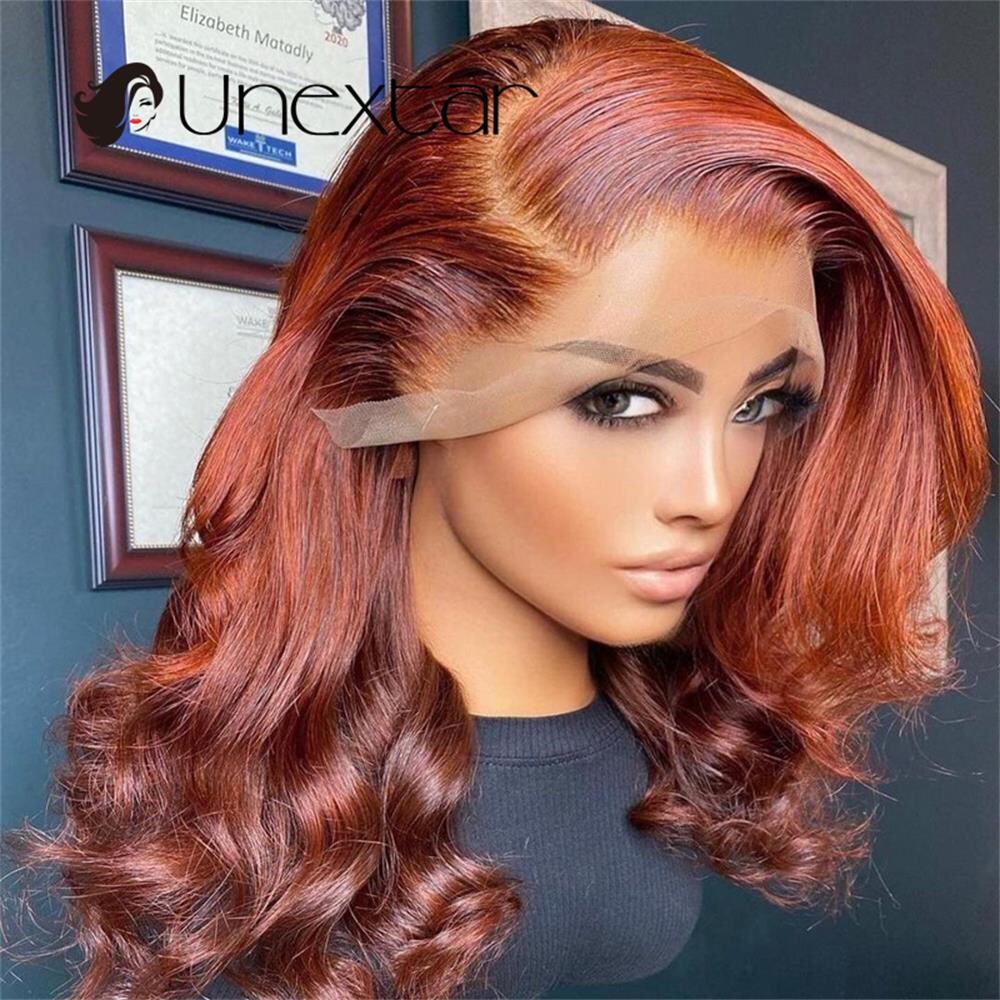 Ombre Red Brown Wig Lace Human Hair Wigs 180% Brown Honey Orange