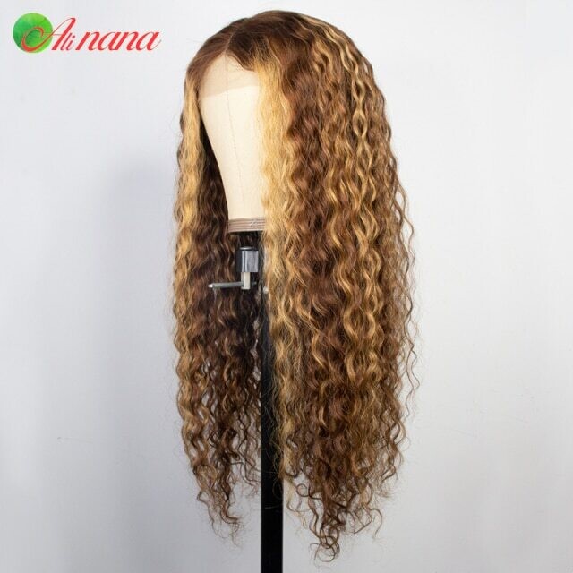 13x4 Lace Front Human Hair Wigs For Black Women Deep Wave Curly, Color: 1B/30HL, Density: 100%, Stretched Length: 8inches