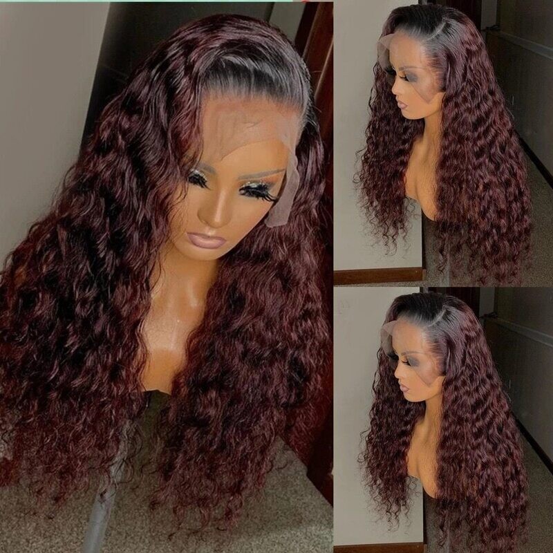 1B Burgundy 99j Lace Front Wig 13x4 Deep Wave Human Hair