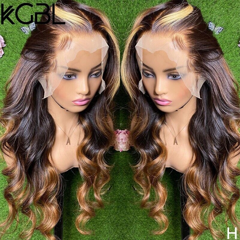 KGBL Highlight Color 13x4 Lace Front Human Hair Wigs Wavy
