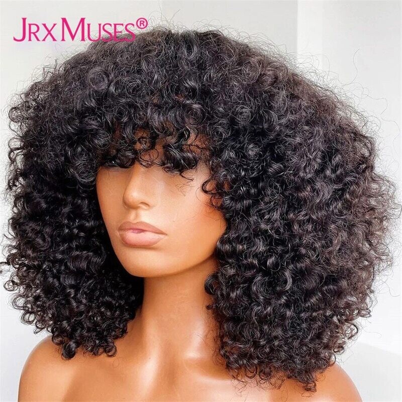 Mongolian Kinky Curly Wigs Short Bob Glueless Full Machine