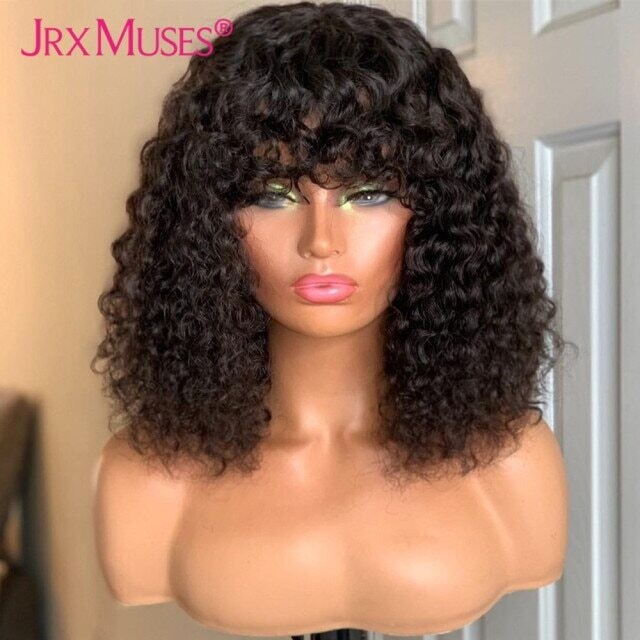 Highlight Blonde Curly Human Wigs Jerry Curly Full, Density: 250%, Hair Color: #27R, Stretched Length: 10inches
