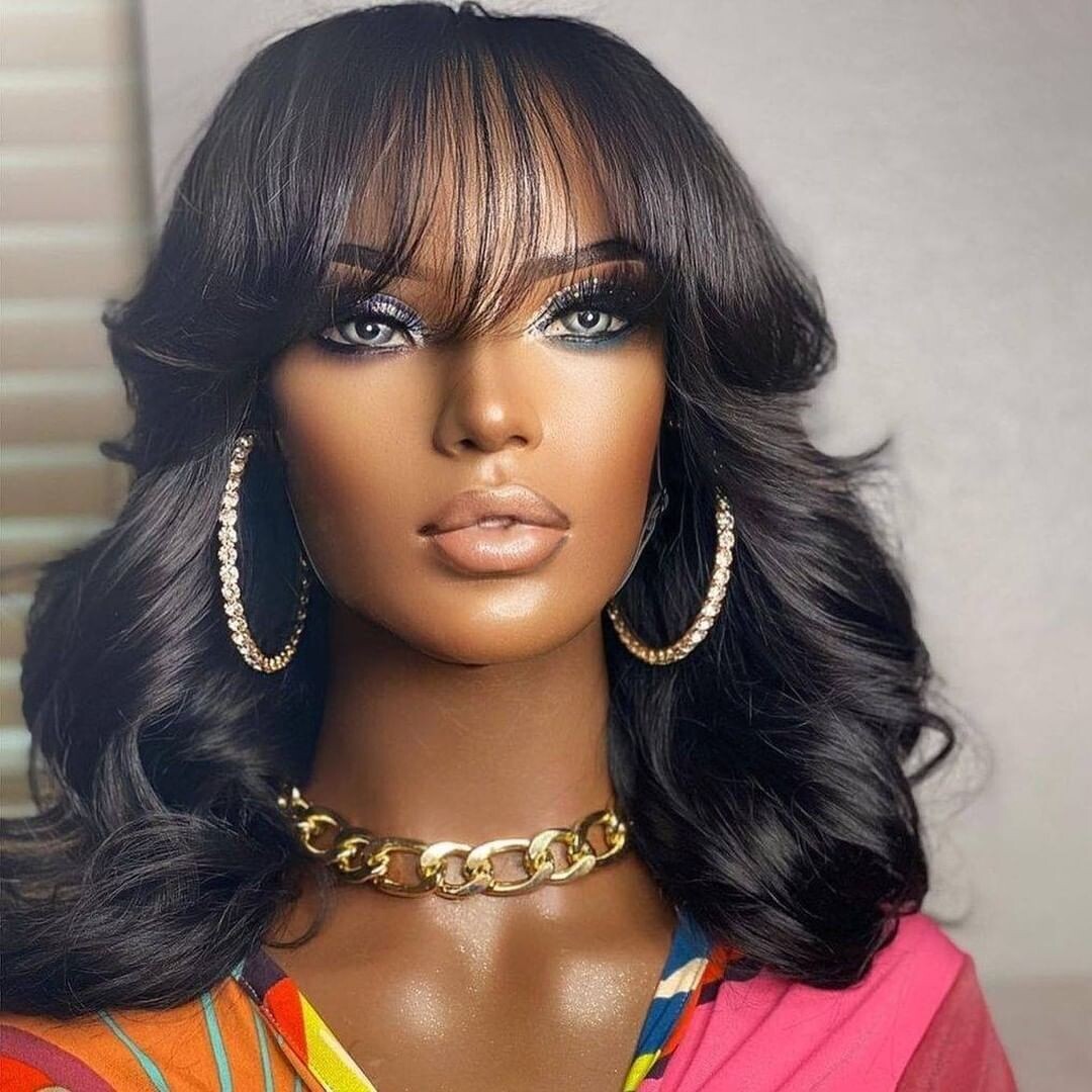 Human Hair Wigs With Bangs Full Machine Brazilian Body Wave