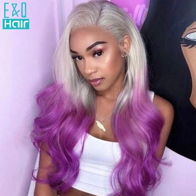 Ombre Ginger Orange Colored Lace Front Human Hair Wigs For Women, Color: 1B/27HL, Density: 130%, Stretched Length: 10inches
