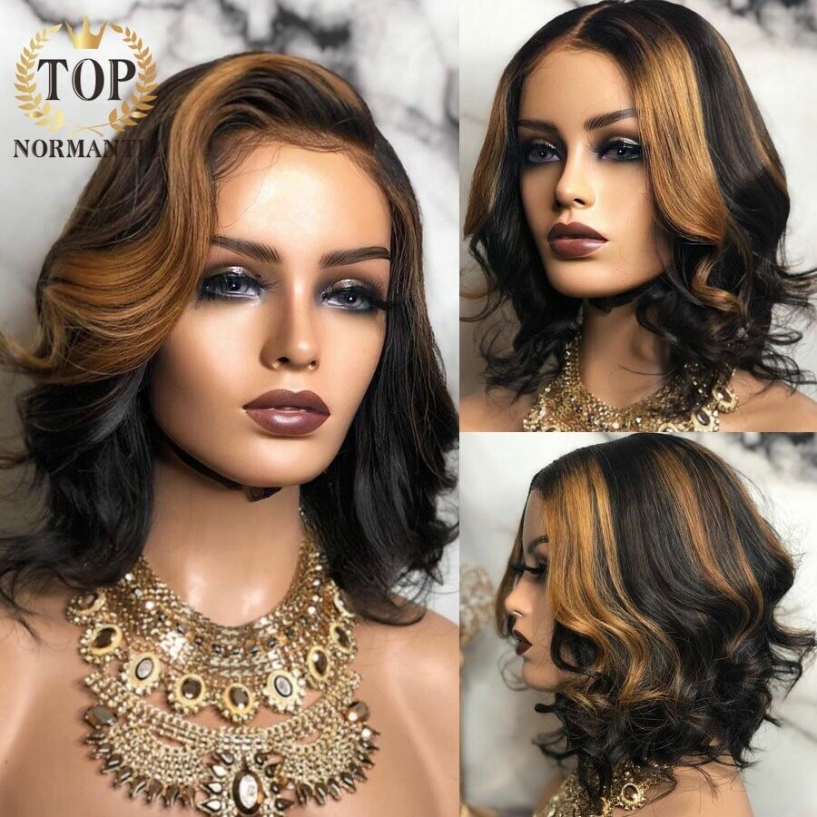 Topnormantic T Part Lace Indian Remy Human Hair Wigs Hightlight
