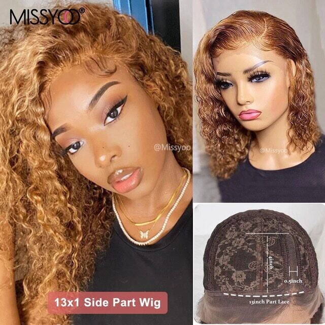 Brazilian Remy Human Hair Wigs Deep Curly Short Curly Bob Wig for, Color: 4/27HL, Density: 130%, Stretched Length: 8inches