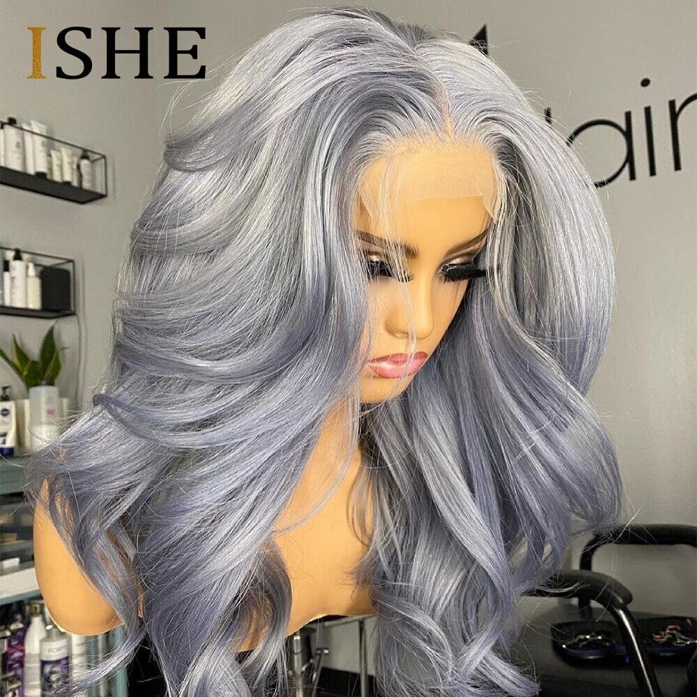 Grey Wig Body Wave Transparent Lace Front Wigs 30in Human Hair