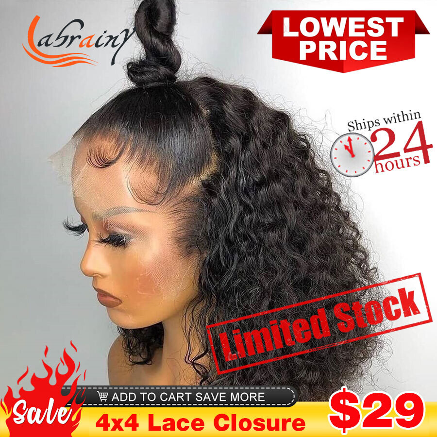 Curly 4x4 Closure Bob Lace Frontal Human Hair Wigs Deep Wave 13x6