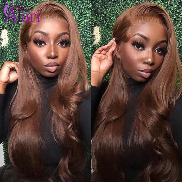 Atari Ginger Brown Body Wave Wig Brazilian Human Hair Plucked, Color: color 4, Density: 13x4 Frontal Wig 150, Stretched Length: 14inches