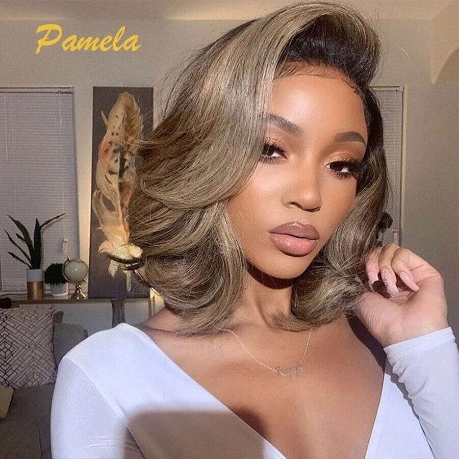 Grey Blonde 13x6 Full Lace Front Wig 4x4 Brown Body Wave