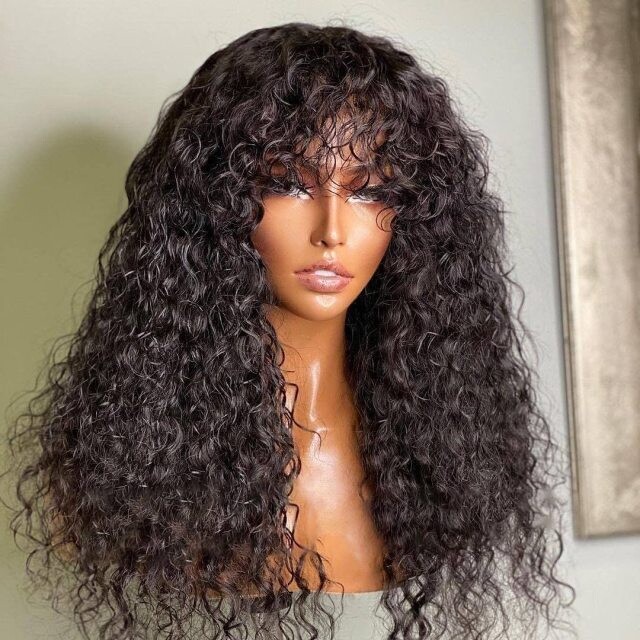 Water Wave Wig Glueless None Lace Front Human Hair Curly Wigs For, Hair Color: #27R, Stretched Length: 10inches