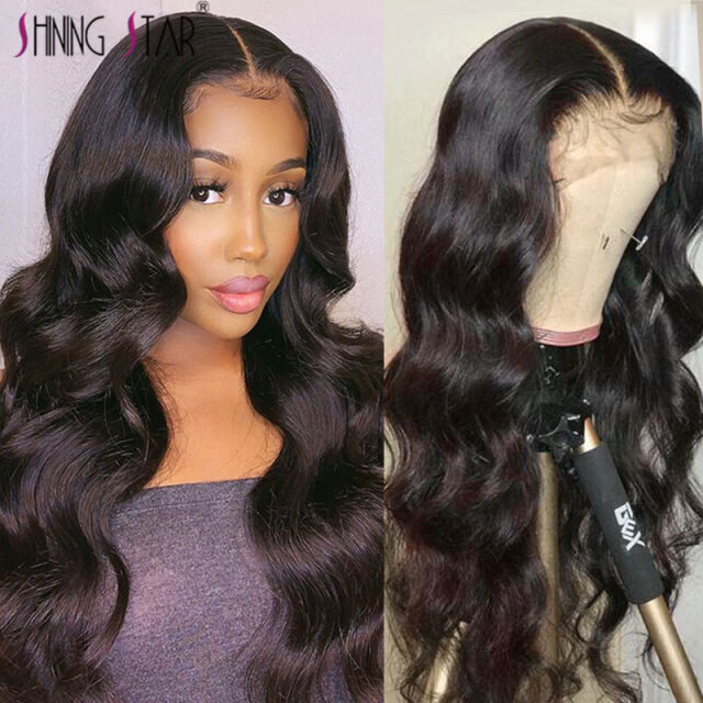 Brown Wigs Transparent Lace Front Human Hair Wigs Body Wave, Color: #1B, Density: 150%, Stretched Length: 10inches